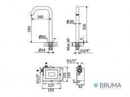 MEDIDAS GRIFO LAVABO ELECTRONICO SLIM BRUMA